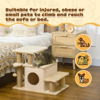 PawHut Adjustable Cat Steps, with House & Hanging Toy Ball - Beige(m-7)