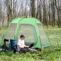 Outsunny Tente de camping familiale 6 personnes Pop-up tente dôme légère ventilée facile à monter 4 fenêtres 2 portes dim. 320L x 320l x 176H cm fibre verre polyester vert gris(m-2)