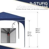 Outsunny Faltpavillon, höhenverstellbar, Metallstützen, robuste Plane, inkl. Tragetasche, 2,95 x 2,95 x 2,55m, Dunkelblau(m-5)