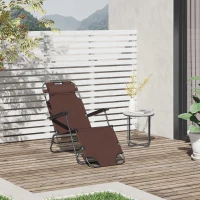 Outsunny 2 in 1 Folding Sun Lounger Reclining Garden Chair with 2-Level Adjustable Backrest, Outdoor Zero Gravity Recliner Garden Chair with Head Pillow and Armrests, Brown(m-2)