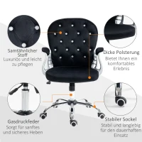 Vinsetto Bürostuhl, Knopfheftung, Samtoptik, höhenverstellbar, ergonomisch, bis 120 kg, Schwarz(m-5)