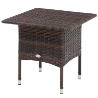 Outsunny Outdoor Rattan Side Table Coffee Table with Plastic Board, Full Woven Table Top for Patio, Garden, Balcony, Mixed Brown(m-11)