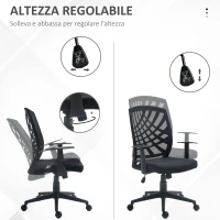 HOMCOM Sedia da Ufficio Ergonomica Girevole con Altezza Regolabile, Dondolo e Tessuto a Rete, Nero(m-4)