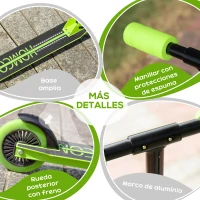 HOMCOM Patinete para Niños de +3 Años Plegable Scooter de 2 Ruedas con Manillar Altura Ajustable Freno Posterior y Pedal Antideslizante Carga 50 kg 67,7x34x79,5-89,5 cm Verde(m-6)