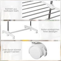 HOMCOM Turmwäscheständer ausziehbar Standtrockner mit 3 Ebenen, klappbare Flügel, Rollen, Wäschetrockner für Innen und Außen, Weiß, 83-136,5 x 45,5 x 154 cm(m-6)