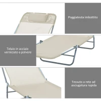 Outsunny Set 2 Lettini Prendisole Pieghevoli con Schienale Reclinabile a 4 Livelli, Metallo e Tessuto a Rete, Beige(m-6)