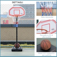 HOMCOM Canestro Basket ad Altezza Regolabile con Base Riempibile e 2 Ruote, in Acciaio, PE e HDPE, 70x45x2 cm(m-7)