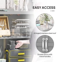 Outsunny Wooden Garden Shed, Garden Tool Storage Shed with Hinged Roof and Shelf, Outdoor Storage Cabinet with Double Doors, Grey(m-5)