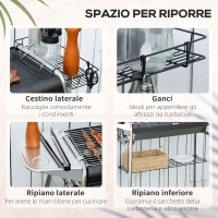 Outsunny Barbecue a Carbonella con Griglia e Piastra di Cottura, Cestino e Ripiani, 107x63x75cm, Nero(m-6)
