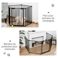 PawHut Barrière de sécurité parc enclos chien modulable pliable porte intégrée 300L max. x 74,5H cm métal PP noir(m-5)