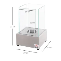 HOMCOM Camino a Bioetanolo da Tavolo con Bruciatore da 0.4L, Biocamino in Acciaio e Vetro per Interni ed Esterni, 20x20x33cm, Argento(m-3)