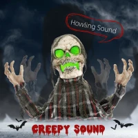 HOMCOM 70cm Groundbreaker Skeleton Halloween Animatronic, with Glowing Eyes(m-4)