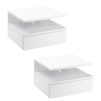 HOMCOM Lot de 2 Tables de Chevet murales - Lot de 2 Tables de Nuit - tiroir Coulissant, Niche, Plateau - Panneaux Particules blanc