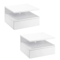 HOMCOM Lot de 2 Tables de Chevet murales - Lot de 2 Tables de Nuit - tiroir Coulissant, Niche, Plateau - Panneaux Particules blanc(m-1)