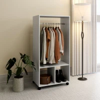 HOMCOM Open Wardrobe on Wheels, Bedroom Wardrobe with Clothes Hanging Rail, 2 Storage Shelves, Mobile Garment Rack for Cloakroom, Hallway, Grey(m-8)