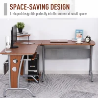 HOMCOM L-Shaped Corner Work Desk Gaming Office w/ Steel Frame CPU Rack Keyboard Tray Space-Saving Melamine Coating Computer Home Workstation Brown(m-7)