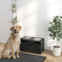 PawHut Raised Dog Bowl with Slow Feeder, Two Stainless Steel Dog Bowls, Drawer, for Large and Extra Large Dogs, Black(m-2)