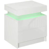 HOMCOM Mesita de Noche Blanca con Luz LED Mesita Decorativa con 2 Cajones y Mando a Distancia 45x35x52 cm Blanco(m-1)