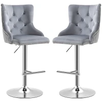 HOMCOM Barhocker, Sitzhocker, 2er-Set, höhenverstellbar, drehbarer Sitz, Fußstütze, Stahl, grau, 46 x 55 x 123cm(m-10)