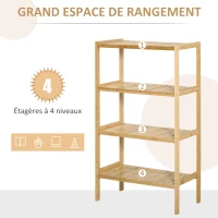 HOMCOM Étagère en bambou 4 niveaux - étagère pour plantes pots de fleurs - étagère de salle de bain - bibliothèque meuble de rangement bureau salon cuisine - étagères à lattes - 62L x 33l x 112H cm(m-6)