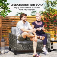Outsunny Two-Seater Rattan Outdoor Sofa - Dark Grey(m-4)