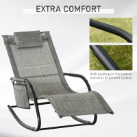 Outsunny Outdoor Garden Rocking Chair, Patio Sun Lounger Rocker Chair with Breathable Mesh Fabric, Removable Headrest Pillow, Armrest, Side Storage Bag, Dark Grey(m-7)