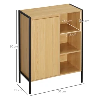 kleankin Armario Auxiliar de Baño con 1 Puerta y 3 Estantes Abiertos Mueble de Estilo Industrial 60x28x80 cm Roble(m-3)