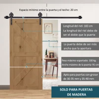 HOMCOM 6FT/183cm Herraje para Puerta Corredera Kit de Puerta Corrediza de Madera con Guía de Suelo Riel de Acero al Carbono Café Oscuro(m-5)