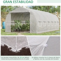 Outsunny Invernadero de Túnel 6x3x2 m Invernadero de Jardín con Puerta y 12 Ventanas Enrollables de Polietileno 140g/㎡ y Acero Galvanizado Huerto para Cultivos Plantas Flores Blanco(m-5)