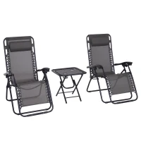Outsunny Lot de 2 chaises Longues Pliables zéro de gravité Dossier inclinable Table d'appoint Acier Gris(m-1)