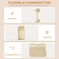 PawHut Katzentreppen-Set, 4-teilig, Kletterwand, Kratzbaum, Plüschbezug/Sisal, Beige(m-5)