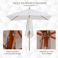 Outsunny Ombrellone da Giardino Inclinabile 2x1.5m a 6 Stecche con Palo in Legno di Abete e Corda, Beige(m-7)