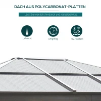 Outsunny Pavillon mit Polycarbonatdach, Vorhänge mit Fliegennetz, Alugestell, braun+beige, 3,6 x 3 x 2,6 m(m-4)