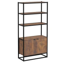 HOMCOM Scaffale Libreria in Stile Vintage con 3 Ripiani, 1 Armadietto in Legno e Telaio in Metallo Nero 76x33x162.5cm(m-1)