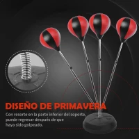 HOMCOM Saco de Boxeo de Pie Punching Ball con Altura Ajustable de 4 Niveles en 126-144 cm Base Rellenable de Agua o Arena y Guantes para Adolescentes Rojo y Negro(m-7)