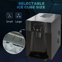 HOMCOM 3L Ice Maker Machine and Water Dispenser, 12kg in 24H, 2 Sizes 9 Ice Cubes Ready in 6-10 Mins Ice Machine, Black(m-5)