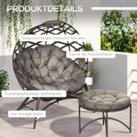 Outsunny Gartenstuhl-Set, 2-tlg., Hocker/Beistelltisch, gr. Sitzkissen, Stahlrahmen, Farbe: Sand, 118 x 75 x 142 cm(m-7)