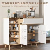 HOMCOM Buffet meuble de rangement cuisine style scandinave 1 placard double porte 1 tiroir et 4 niches étagères réglables blanc(m-5)