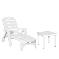 Outsunny 2pcs Garden Furniture Set Outdoor Furniture Set Dining Table, 1 Lounge Chair and 1 Garden Side Table White(m-1)