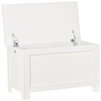 HOMCOM Sitzbank mit Stauraum im Landhausstil, inkl. Sicherheitsscharniere, Truhe, 81 cm x 40 cm x 46 cm, Weiß(m-10)
