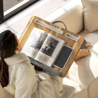 HOMCOM Supporto per Laptop da 15.6" con Tappetino Mouse e Poggia Polsi, Slot per Tablet e Smartphone, Rovere(m-7)