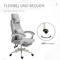Vinsetto Bürostuhl, Ergonomischer Schreibtischstuhl mit Kopfkissen, Lendenkissen, höhenverstellbar Gamingstuhl mit Fußstütze, hoher Rückenlehne, Grau 62 x 68 x 117-127 cm(m-7)