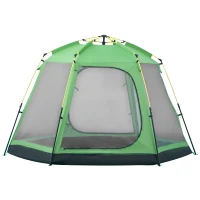 Outsunny Tente de camping familiale 6 personnes Pop-up tente dôme légère ventilée facile à monter 4 fenêtres 2 portes dim. 320L x 320l x 176H cm fibre verre polyester vert gris(m-10)