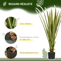 HOMCOM Plante artificielle type agave en pot hauteur 90 cm, 16 feuilles, interieur extérieur, grand réalisme(m-4)