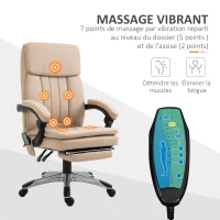 Vinsetto Fauteuil de bureau massant fauteuil bureau ergonomique hauteur réglable dossier inclinable repose-pied coussin lombaire télécommande intégrés revêtement synthétique beige(m-7)