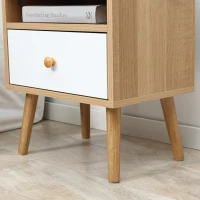 HOMCOM Bedside Table, Bedside Cabinet with Drawer and Shelf, Modern Nightstand, End Table for Living Room, Bedroom, Set of 2, Natural(m-9)