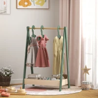 AIYAPLAY Kids Clothes Rail with 3Hangers, Bottom Storage Shelf for Girls, Boys, Nursery, Bedroom, Green(m-10)