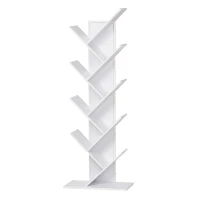 HOMCOM Libreria ad Albero in Legno Bianco, Scaffale Salvaspazio a Colonna con 10 Ripiani, 50x28x142cm(m-10)