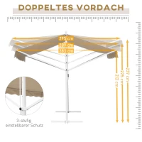 Outsunny Freistehende Markise, neigungsverstellbar, Handkurbel, Metallgestell, wetterfest, 4x3m, Cremeweiß(m-6)