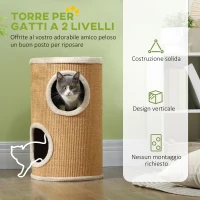 PawHut Torre Tiragraffi per Gatti a 2 Livelli in Sisal con Casette in Peluche per 1-2 Gatti, Marrone(m-4)